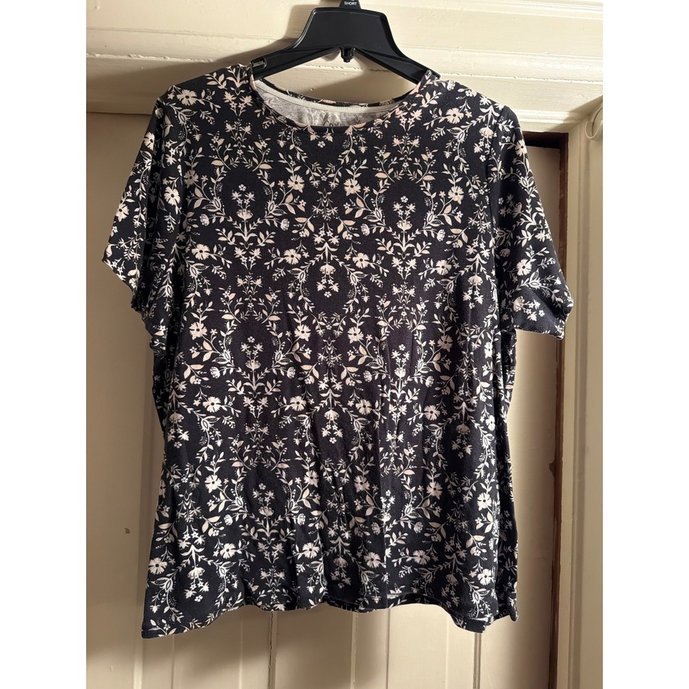 Croft & Barrow Classic Tee Womens 1X Plus Blue Floral Damask Cotton T-Shirt